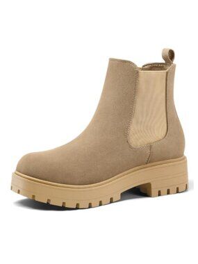 Women's Chelsea Ankle Boots Faux Suede Slip On Lug Sole Low Heel